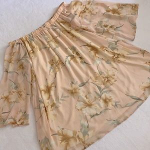 Rokoko by Dazz | Off Shoulder Hibiscus Floral Long Sleeve Fairy Mini Dress (L)